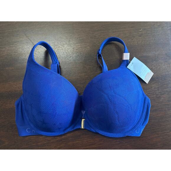 Cacique Other - Cacique Boost Plunge Push Up Bra 40 DD Comfy Elastic Stretch Plus Size Blue Lace